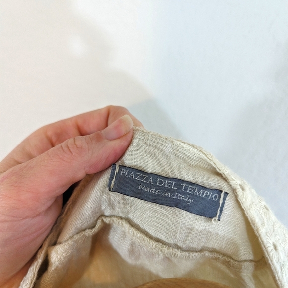 Piazza Del Tiempo Beige Linen with Eyelet Trim Italian Dress / Medium - Picture 8 of 8